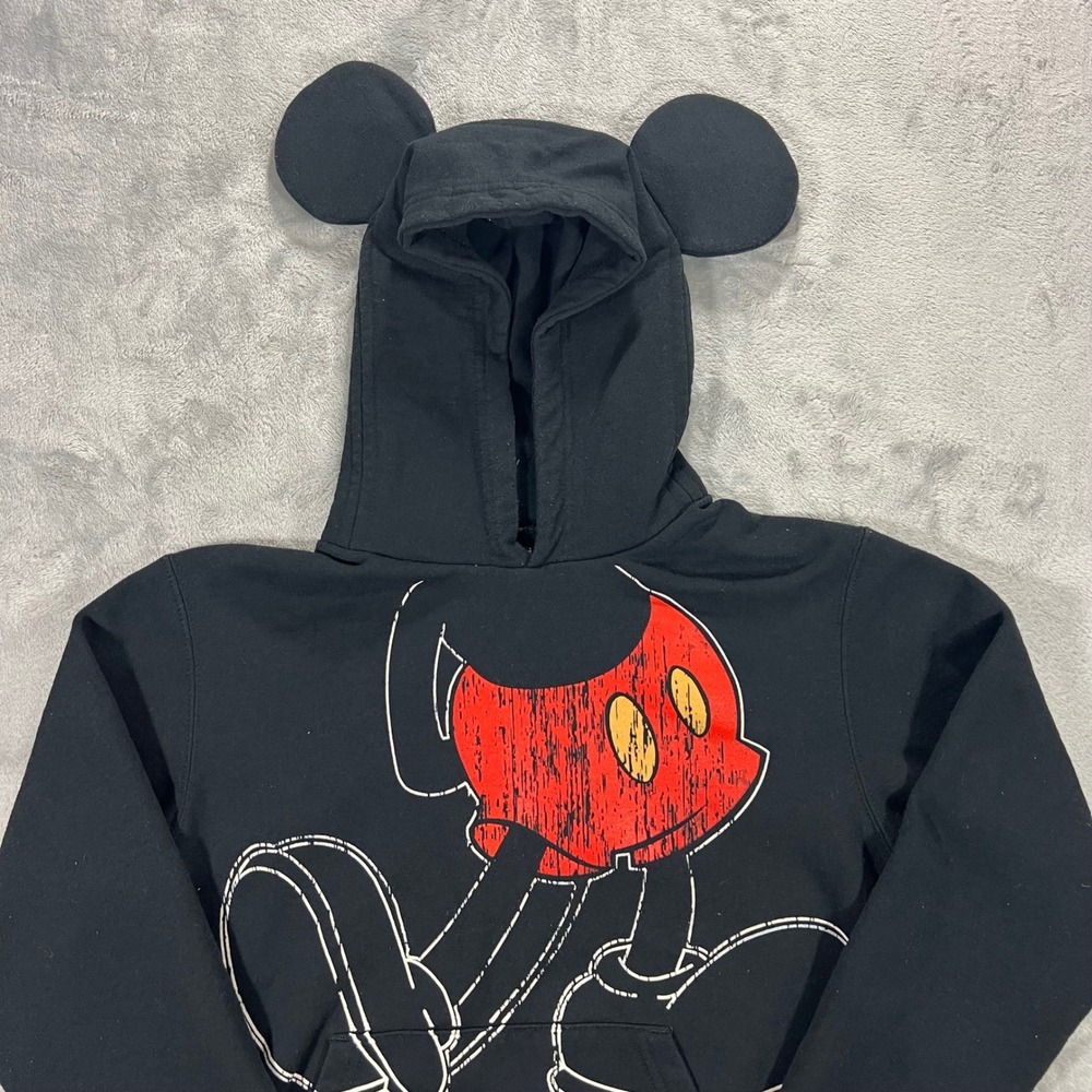 Disney Mickey Mouse Pullover Hoodie Kids Size L Black Good 3D Ears Graphic Print